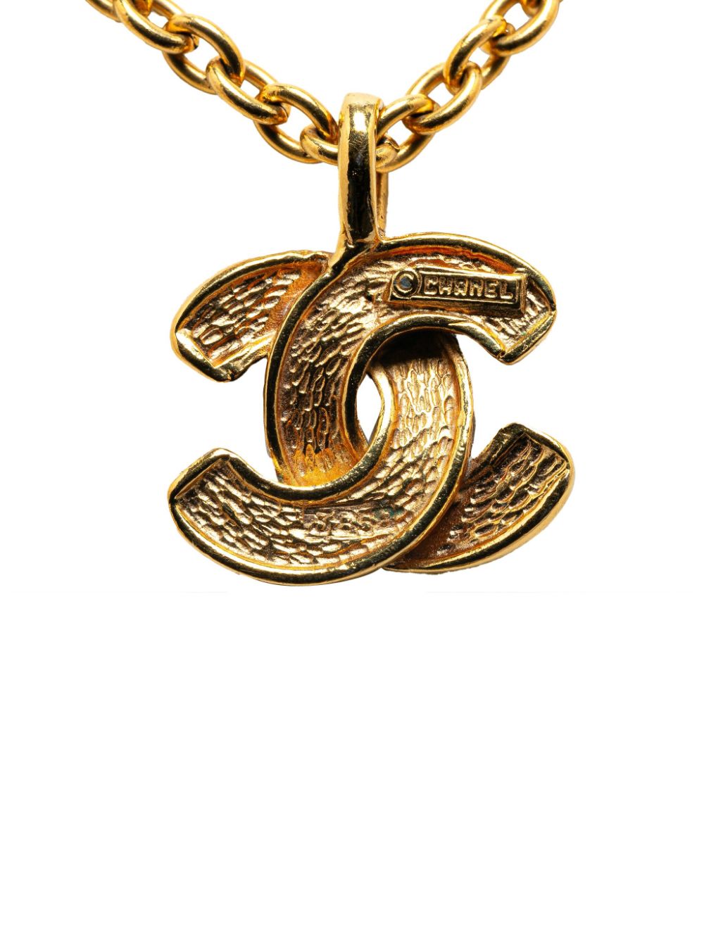 CHANEL Pre-Owned 1970-1980 Gold Plated Quilted CC Pendant costume necklace