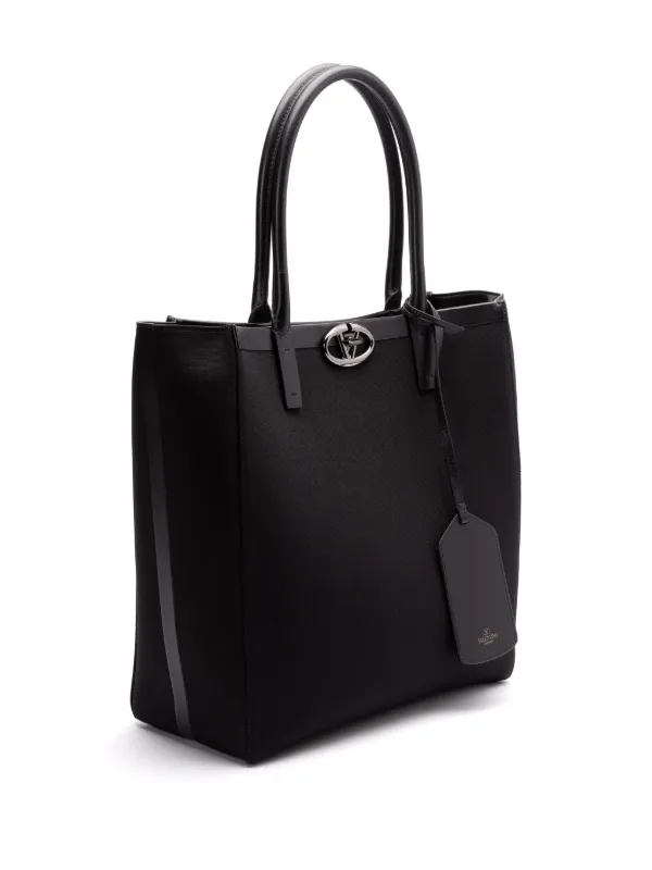 トートバッグ VALENTINO VLOGO TOTE BAG Valentino Black Leather V-Logo Large Tote Bag | Yoogi's Closet
