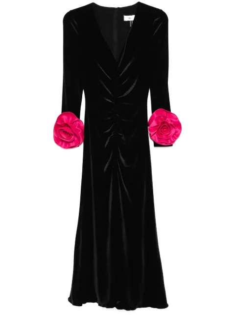 NISSA floral-detail velvet midi dress