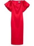 NISSA puff-sleeve taffeta midi dress - Red