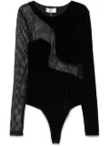 NISSA mesh-panel velvet bodysuit - Black