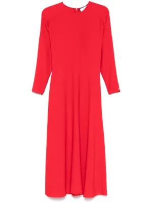 pinko ruched flared dress PINKO Long Satin Dress With Draping | Purple