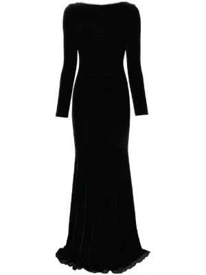 satin wrap midi dress long sleeve Donna Karan Women's Satin Long Sleeve Ruffle Midi Dress in Berry