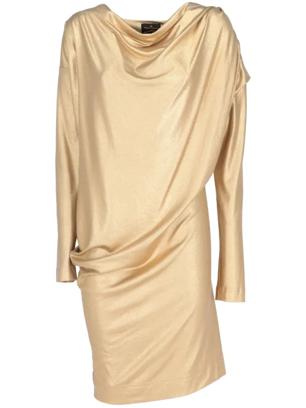 slim fit dress slacks Metallic Knit Ruched Cowl-Back Mini Dress