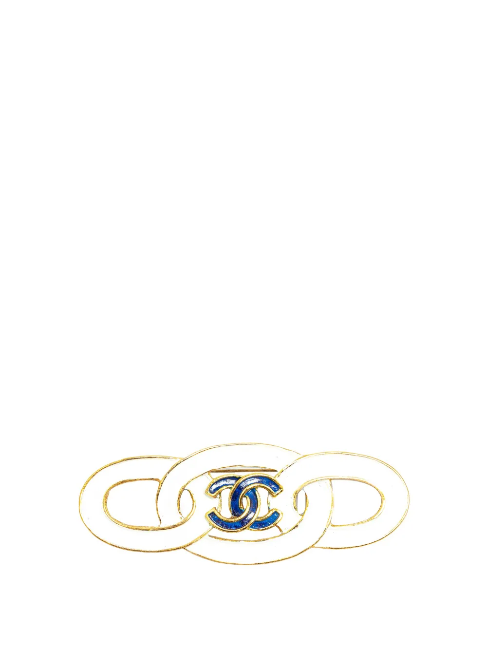 CHANEL Pre-Owned 1993 Gold Plated Enamel CC costume brooch | White | Image 1