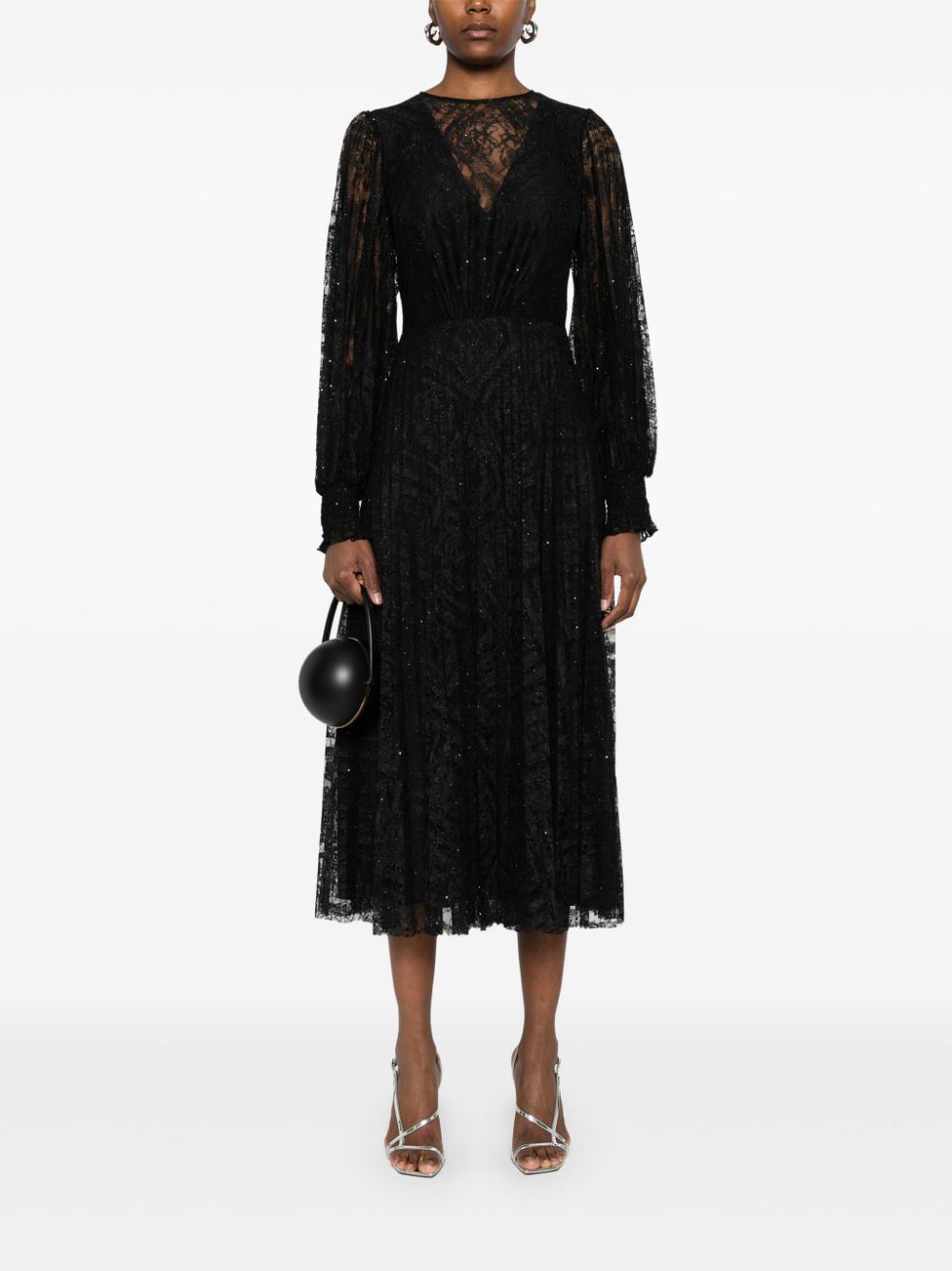 NISSA floral-lace midi dress - Zwart