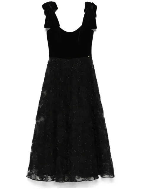 NISSA floral-appliqué midi dress