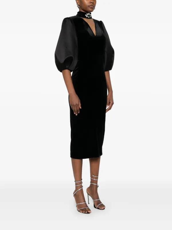 Nissa Velvet Midi Dress - Black