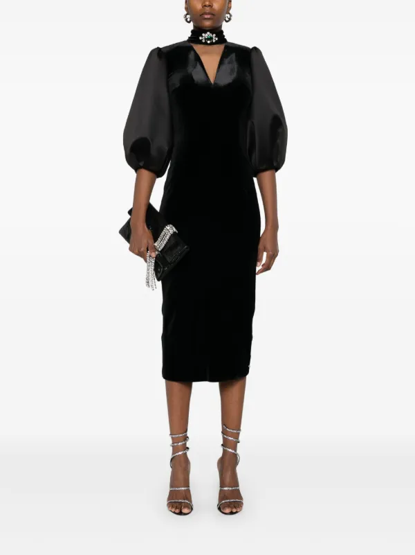 sachin and babi light blue dress Velvet Puff Sleeve Crepe Sheath Dress – Ballin's LTD