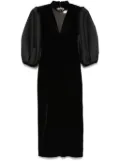 NISSA velvet puff-sleeve midi dress - Black