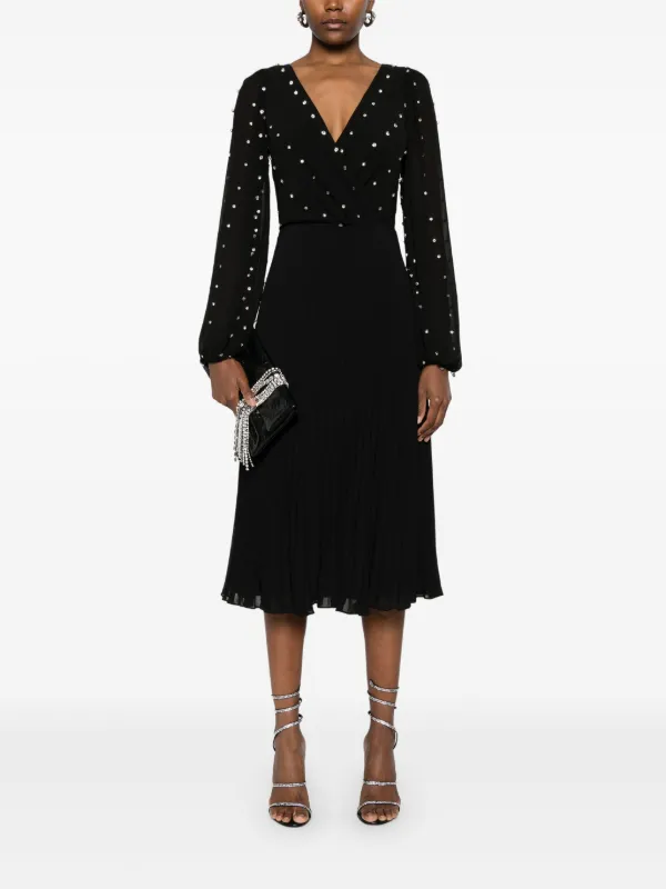NISSA crystal-embellished Chiffon Midi Dress | Black | FARFETCH
