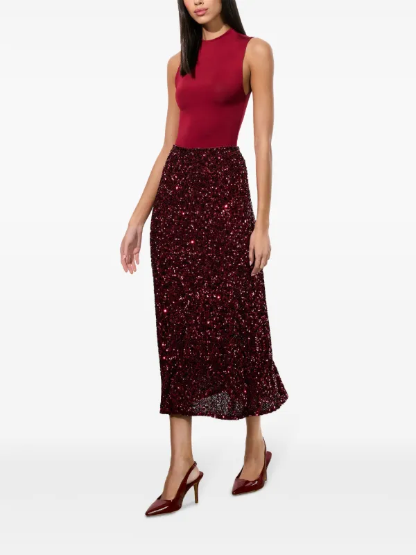 Alice + Olivia sequin-embellished Flared Skirt | Red | FARFETCH