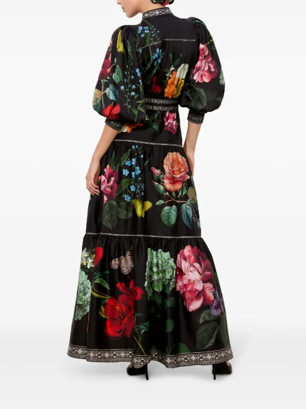 【Alice+Olivia】CORA 花柄 タイ付き ティアード シャツドレス Cora Shirt Dress In Rose Whisper | Alice + Olivia