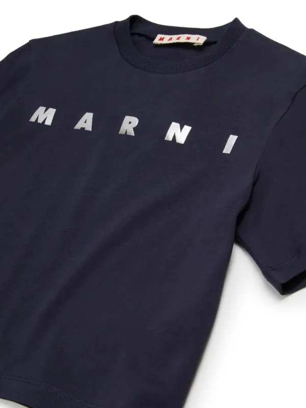 関税込【Marni】T-shirt with Mini Marni logo★Navy★ロゴ入り Dark blue organic cotton T-shirt with Mini logo Marni | Marni