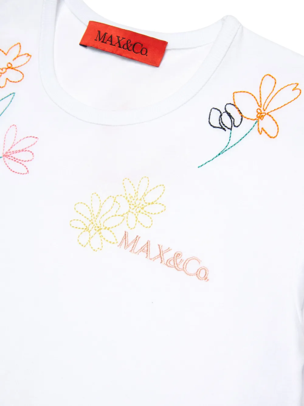 Max & Co Floral Embroidery T-shirt In White
