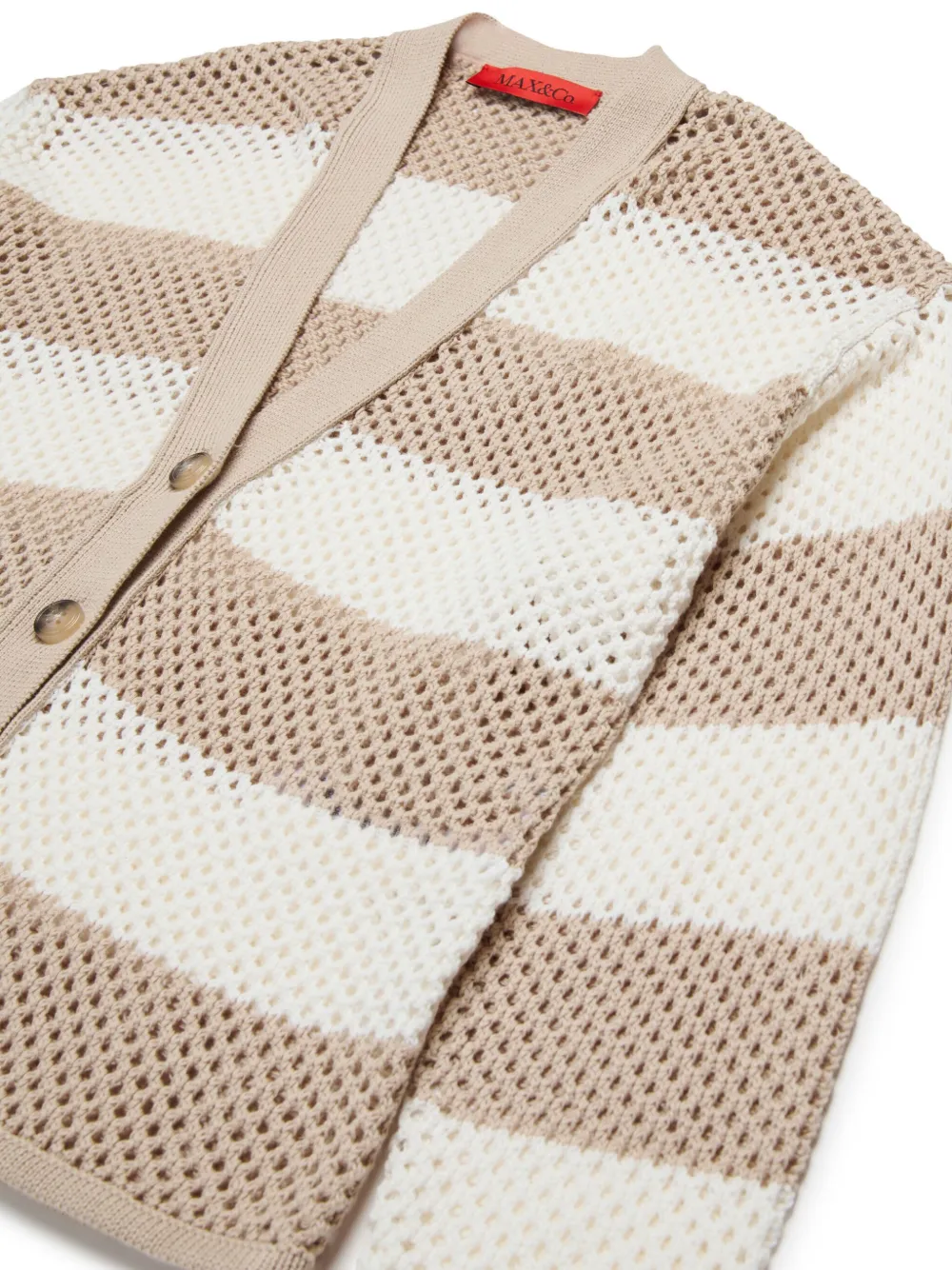 Max & Co Cardigan In Maglia Traforata A Righe In Brown
