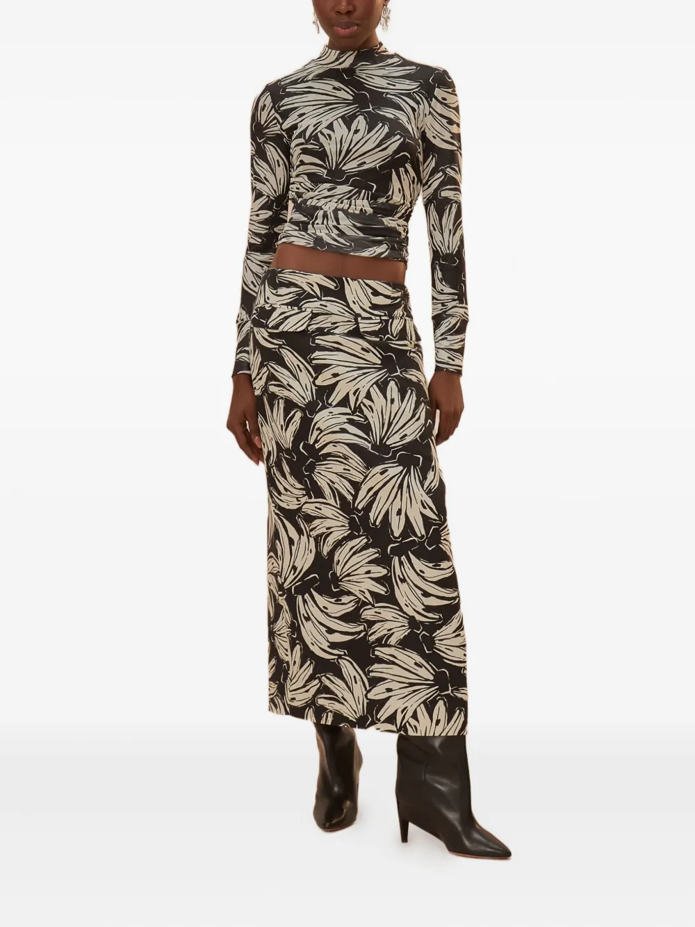 Farm Rio Banana-print Turtleneck T-shirt In Green
