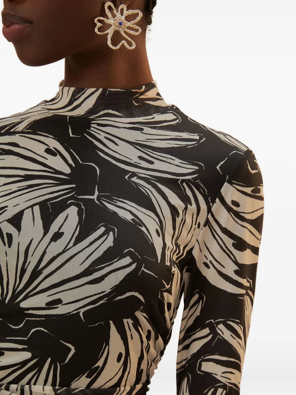 Farm Rio Banana-print Turtleneck T-shirt In Green