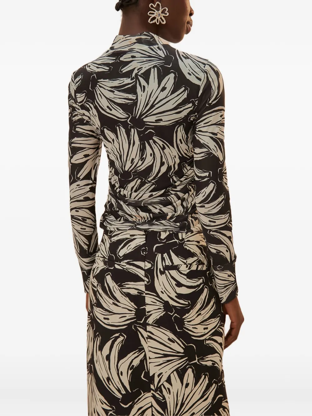 Farm Rio Banana-print Turtleneck T-shirt In Green