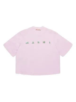 MARNI ピンク Tシャツ 36 Pink cotton T-shirt with bouquet Marni logo | Marni