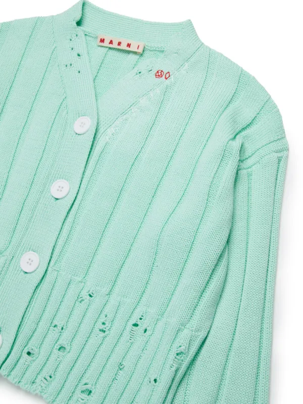 Marni Kids distressed-finish Cardigan | Green | FARFETCH
