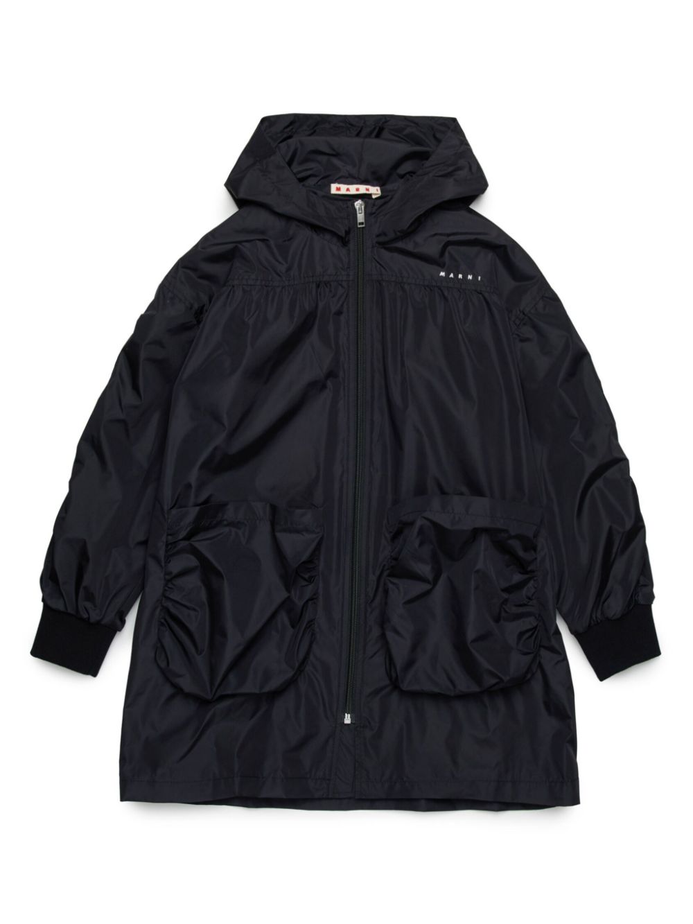 Marni Kids logo-print hooded coat - Black