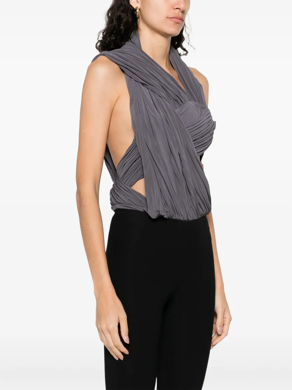 Christopher Esber Womens Swept Drape Asymmetric-neckline Stretch-woven Bodysuit Shadow Grey