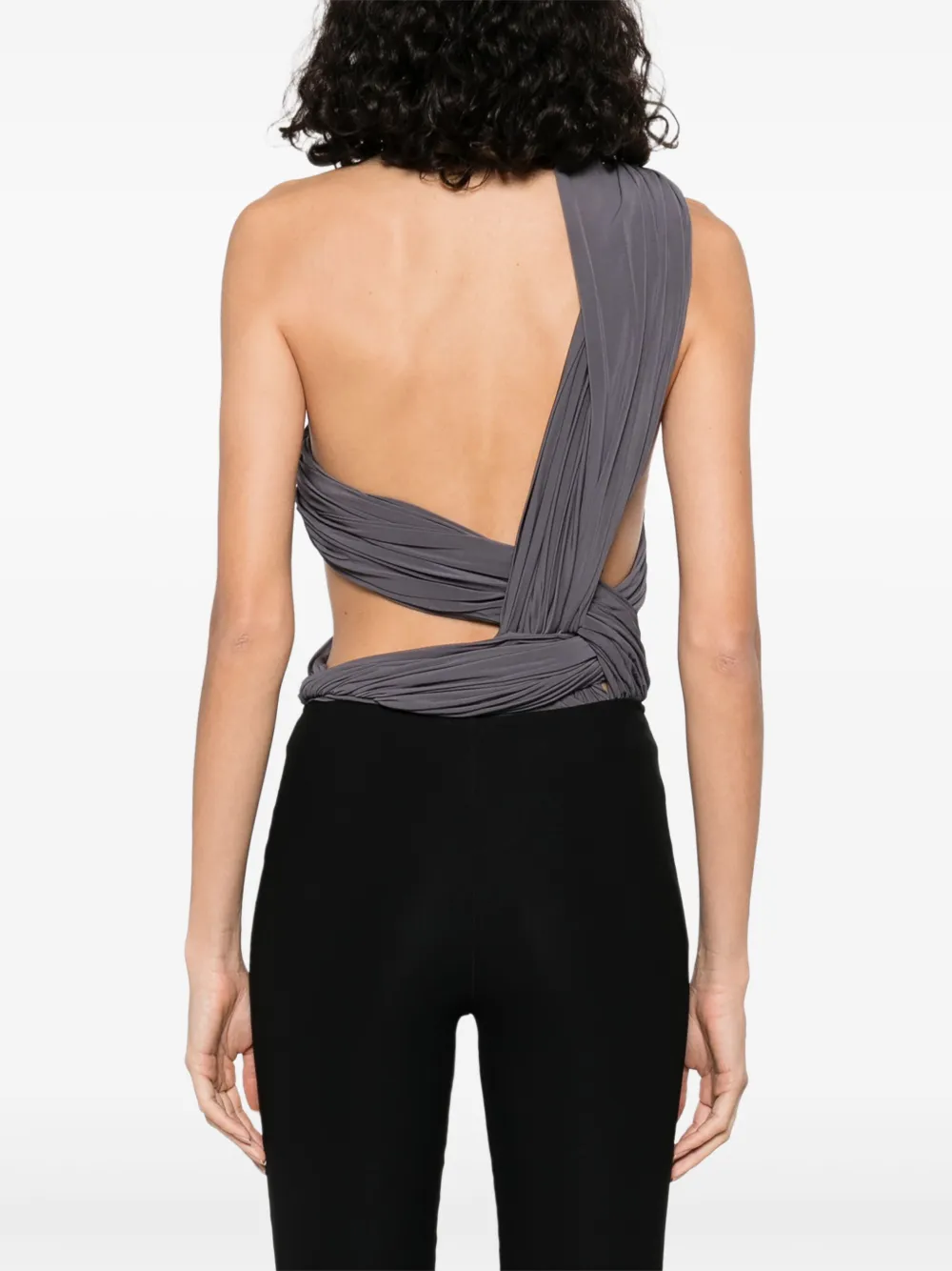 Christopher Esber Womens Swept Drape Asymmetric-neckline Stretch-woven Bodysuit Shadow Grey