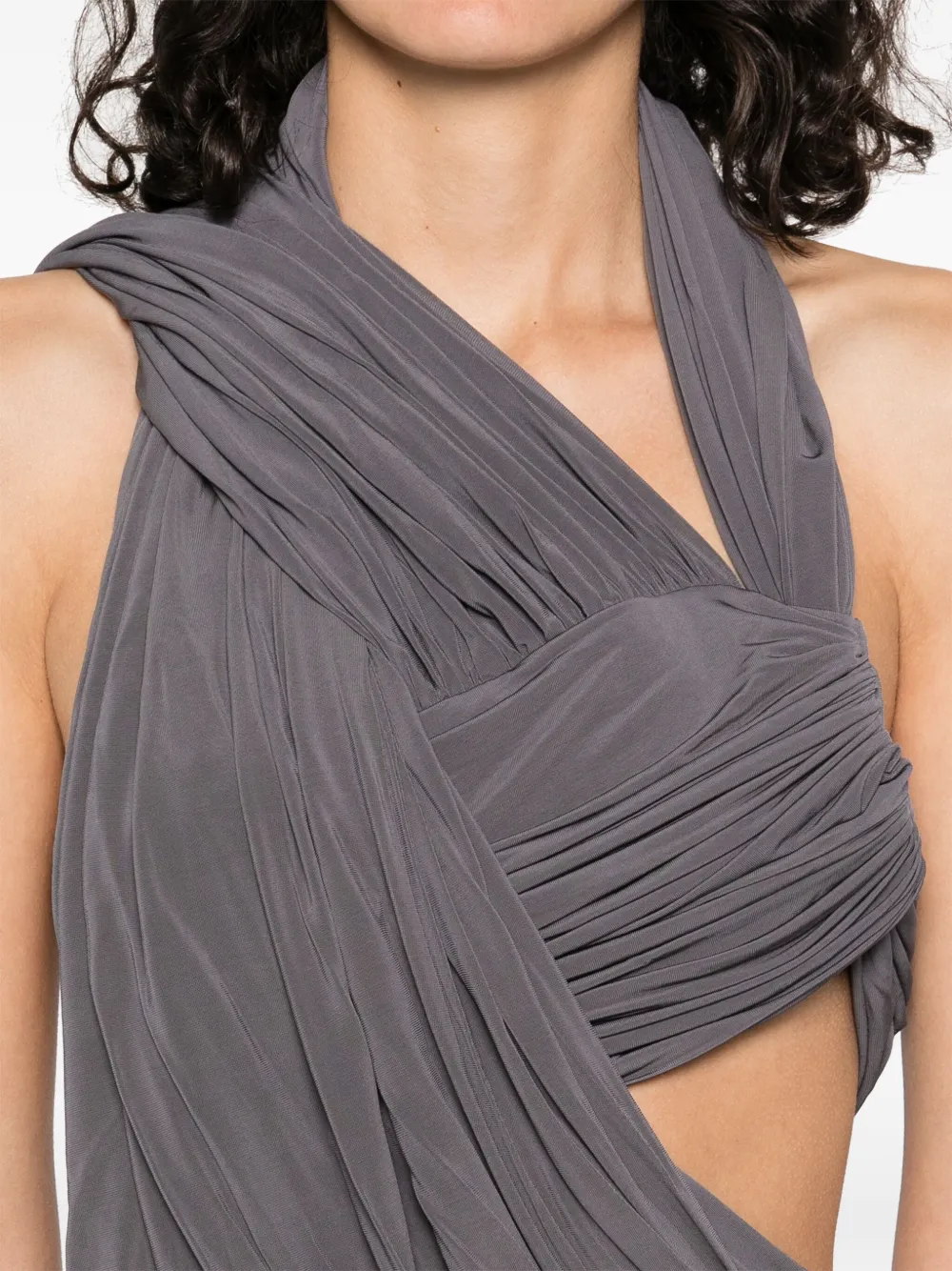 Christopher Esber Womens Swept Drape Asymmetric-neckline Stretch-woven Bodysuit Shadow Grey