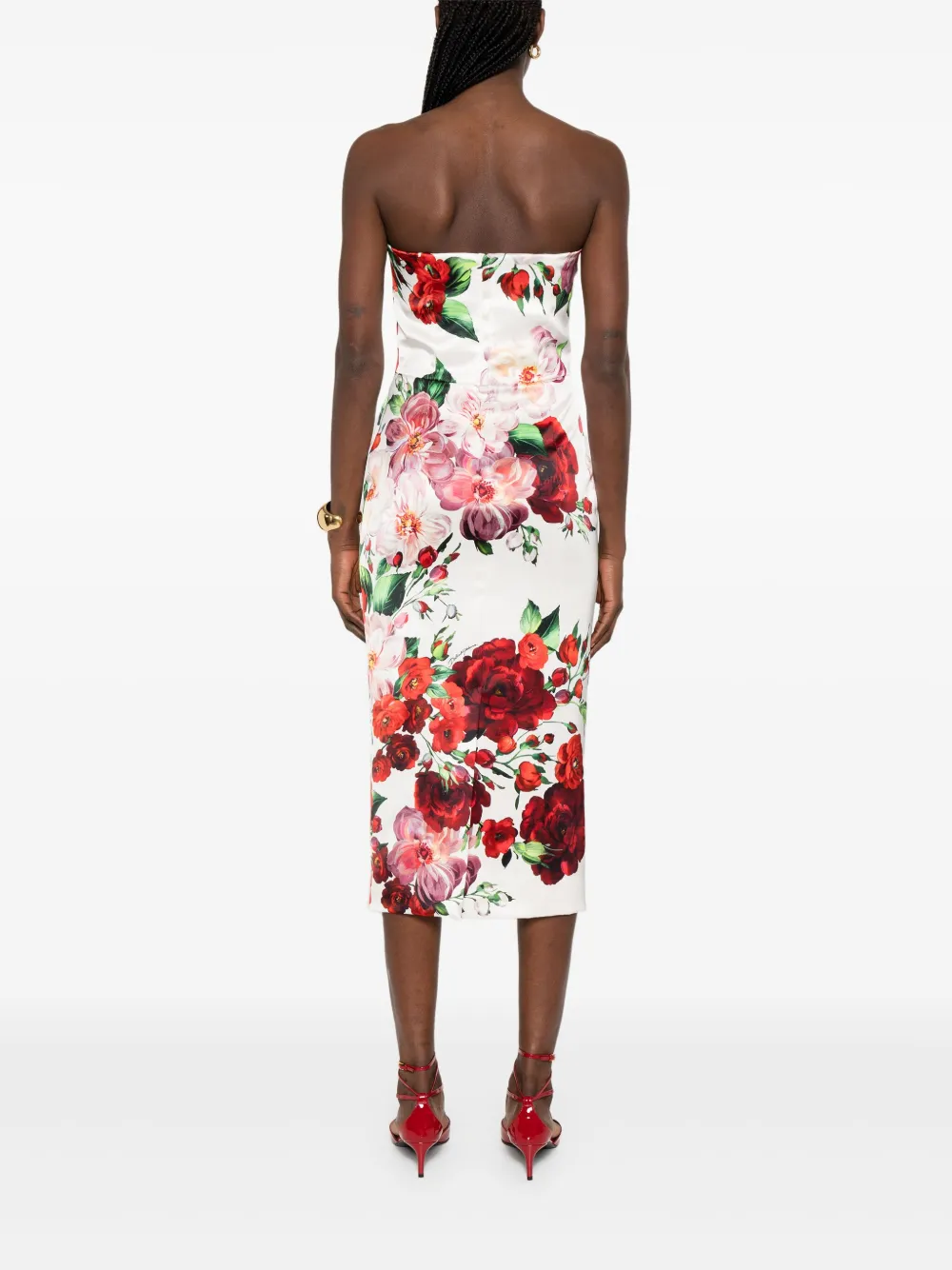 Dolce & Gabbana Midi-jurk met roosprint Wit