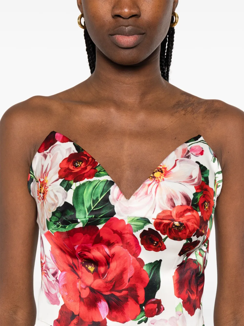 Dolce & Gabbana Midi-jurk met roosprint Wit