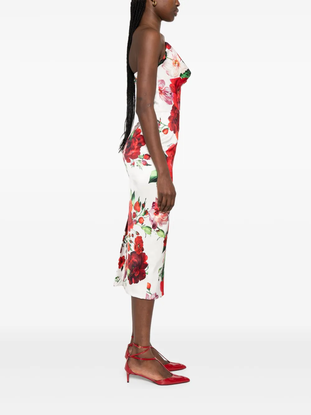 Dolce & Gabbana Midi-jurk met roosprint Wit