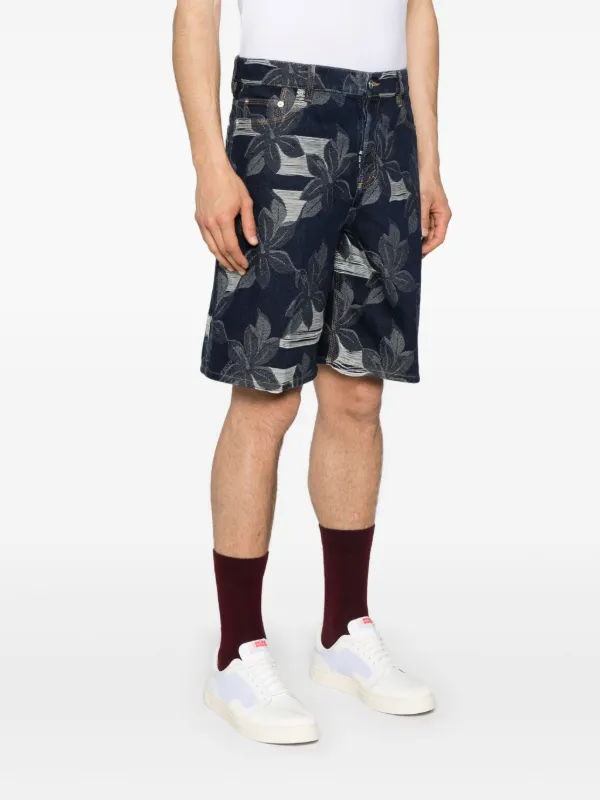 デニム・ジーパン GUCCI GG JACQUARD DENIM SHORTS GG jacquard denim shorts in dark blue and ivory | GUCCI® US