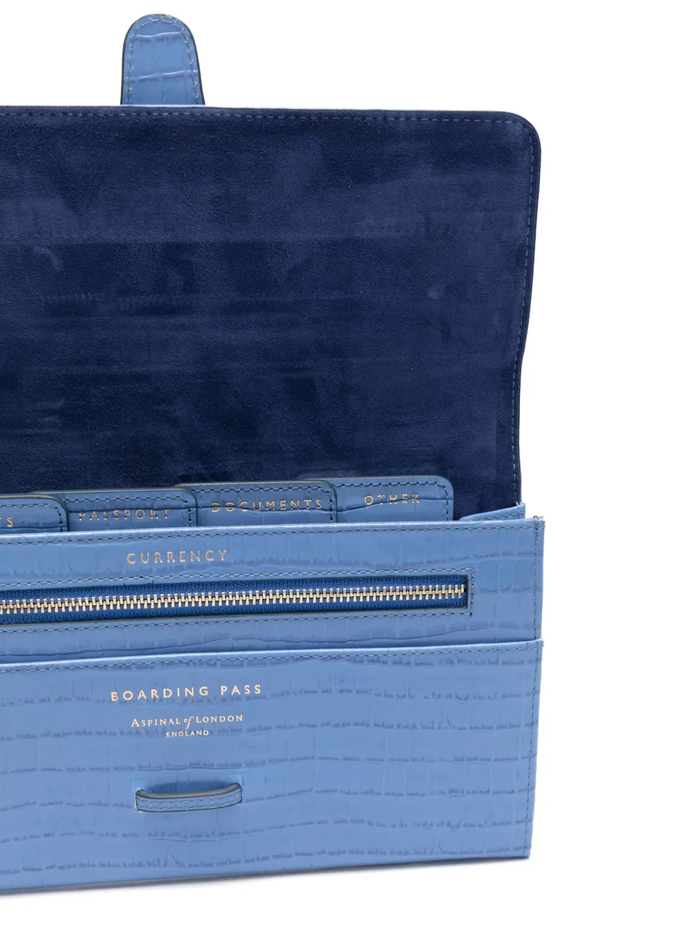 Aspinal Of London Crocodile-embossed Travel Wallet In Blau