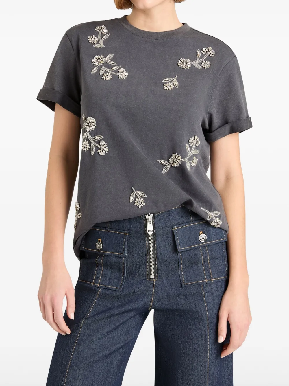 Cinq A Sept T-shirt con ricamo floreale - Grigio