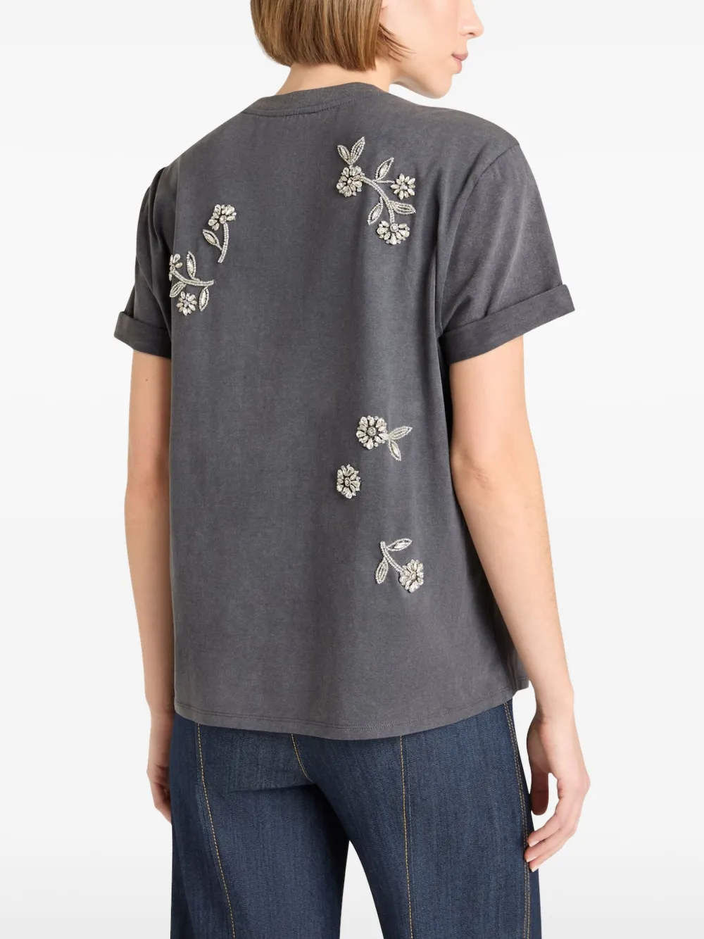 Cinq A Sept T-shirt met geborduurde bloemen Grijs