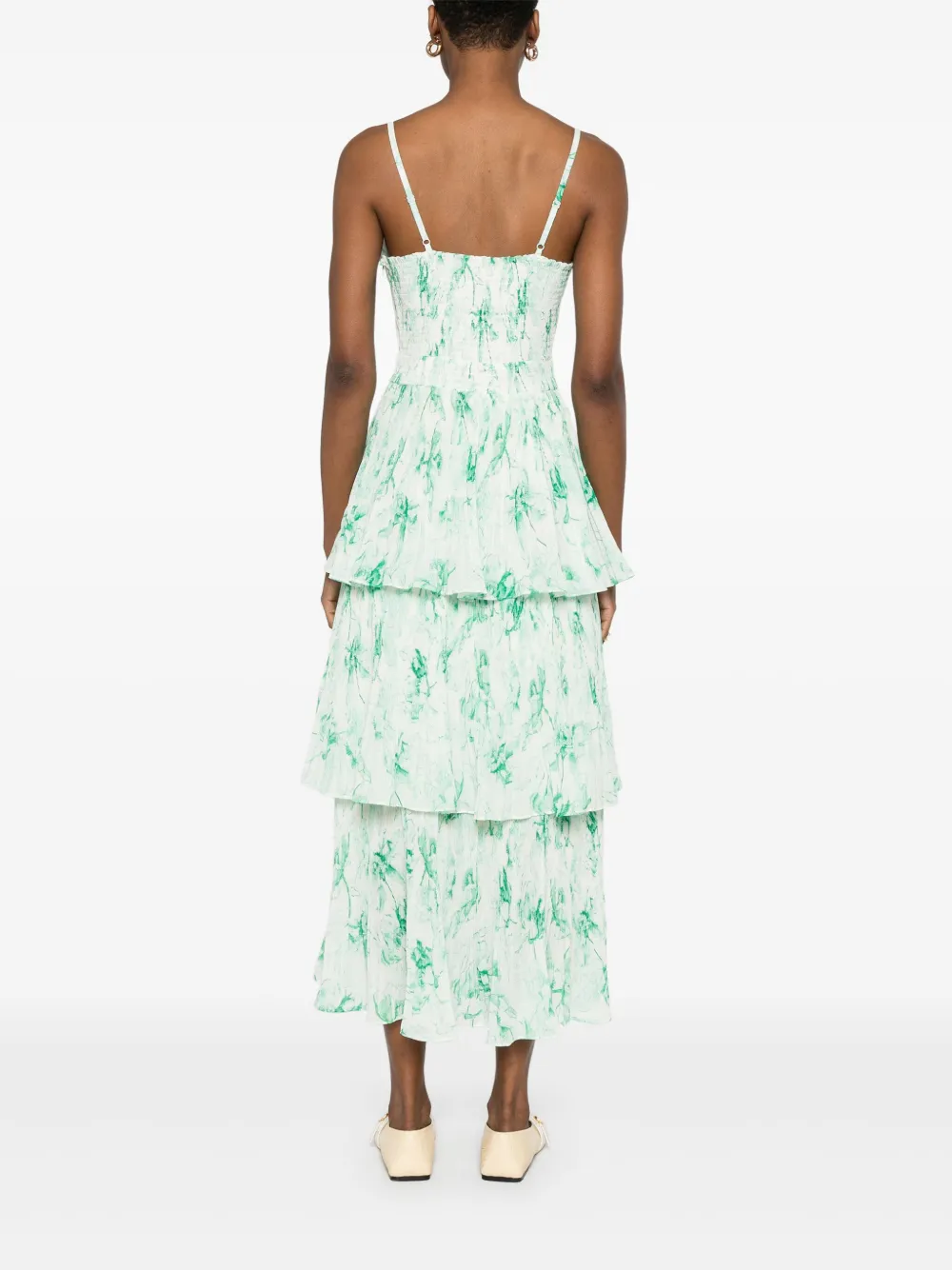 MAJE PATTERNED RUFFLED MAXI DRES