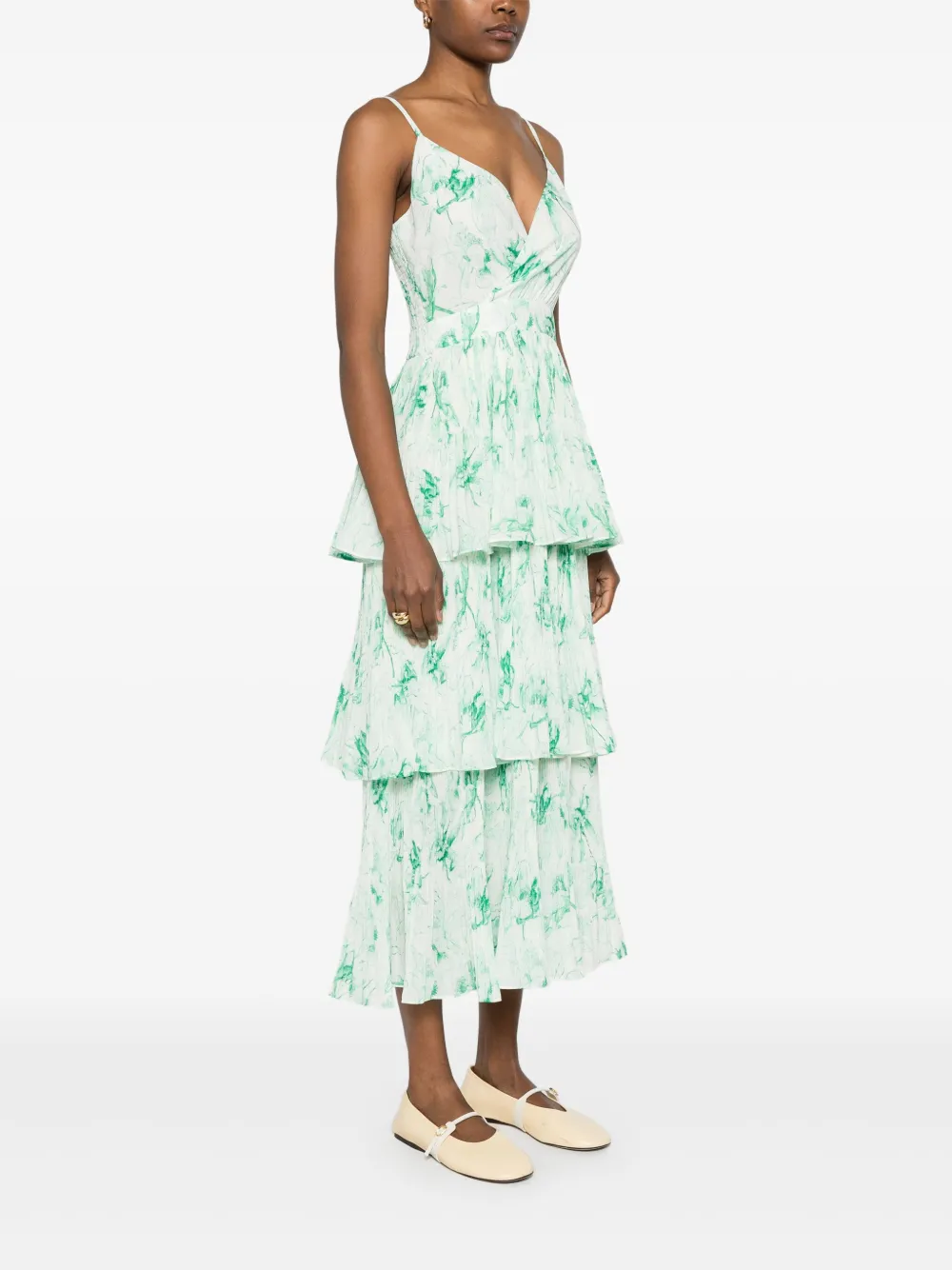 MAJE PATTERNED RUFFLED MAXI DRES