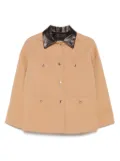 Maje leather-collar cotton jacket - Neutrals