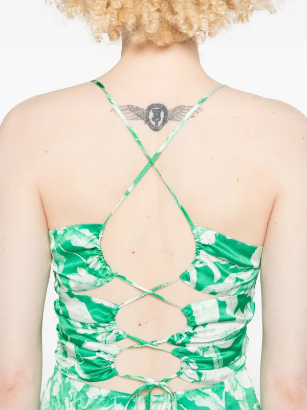 Maje Robe mi-longue à Fleurs Vert FARFETCH FR