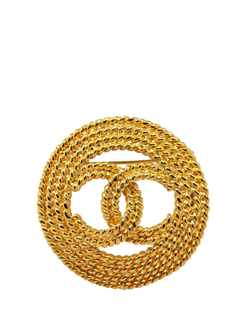 CHANEL Pre-Owned 1980-1990 Gold Plated CC Round costume brooch