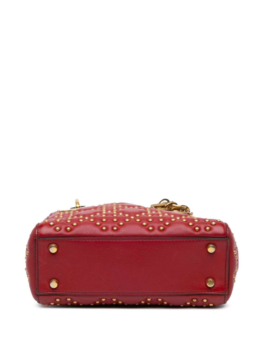 Pre-owned Dior Cannage Studded Supple Lady  迷你小羊皮斜挎包（2017年典藏款） In Red