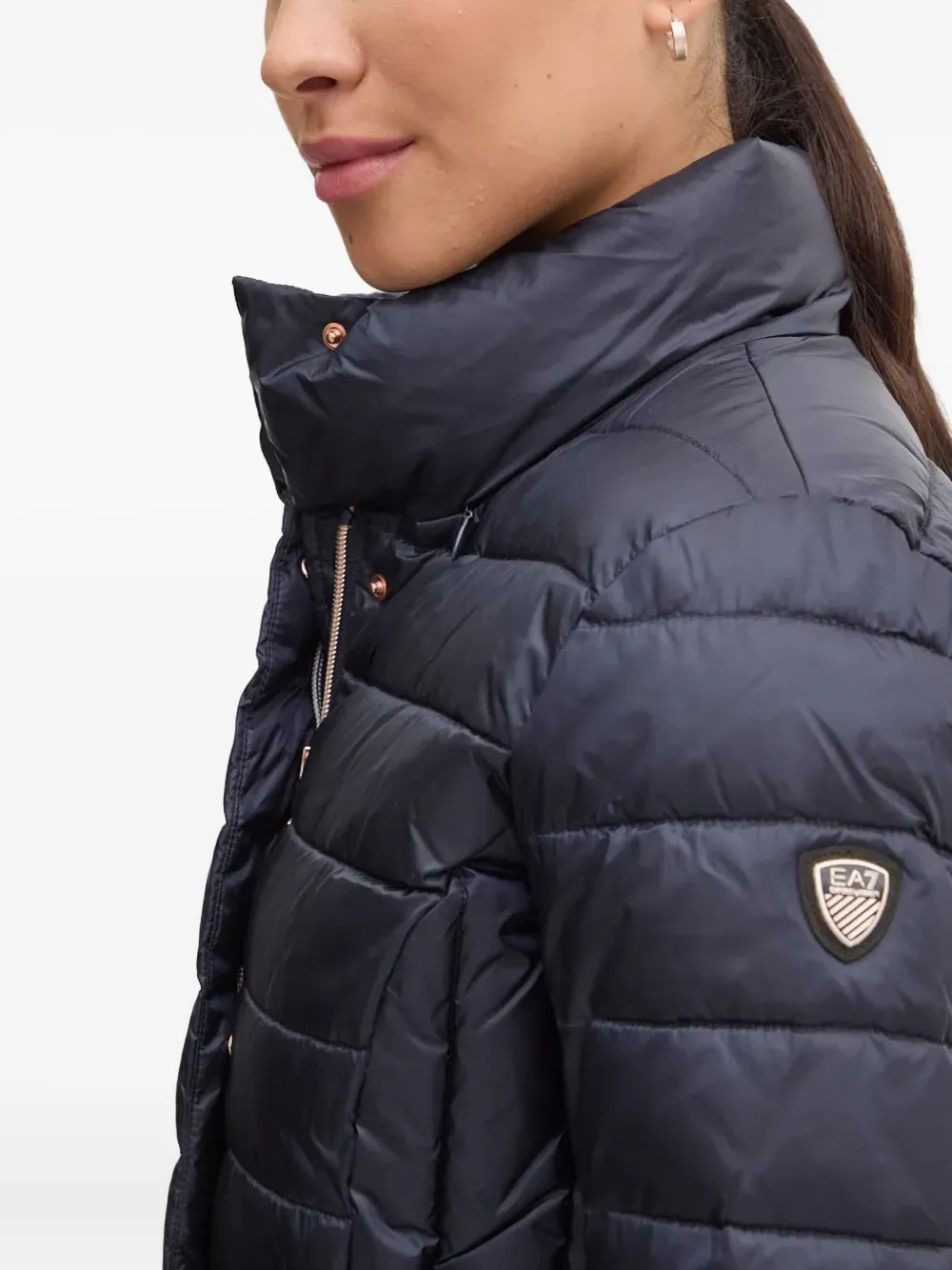 Ea7 Quilted Logo-plaque Coat In Blue