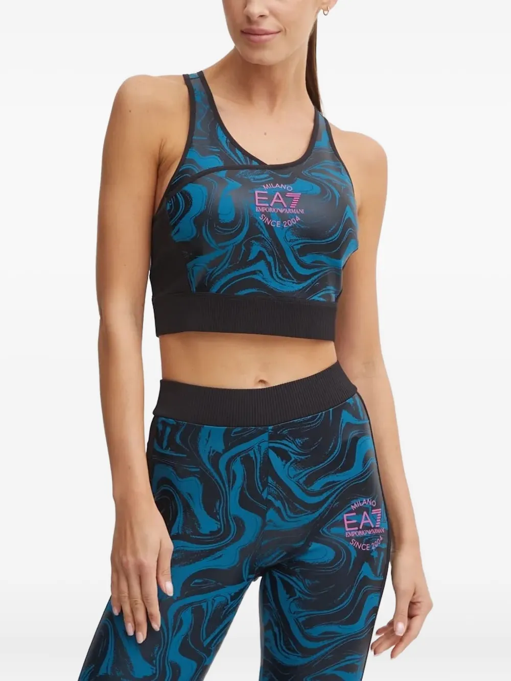 Ea7 Swirl-print Sports Bra In Multi