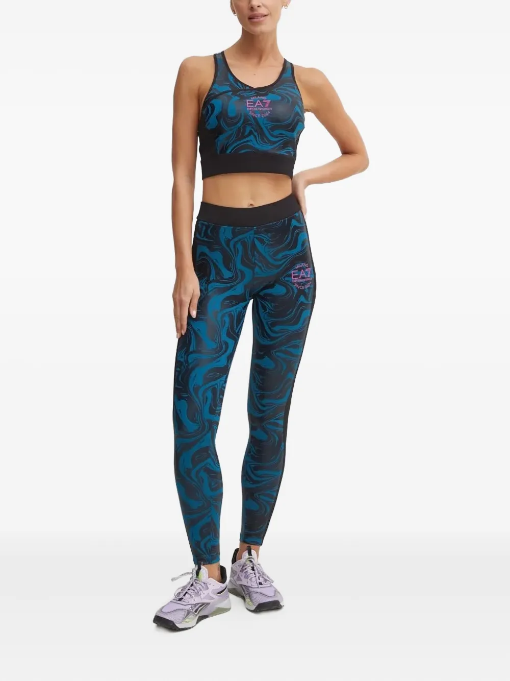 Ea7 Swirl-print Sports Bra In Multi