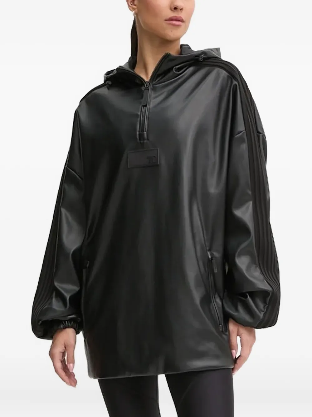 Ea7 Faux-leather Hoodie In Black