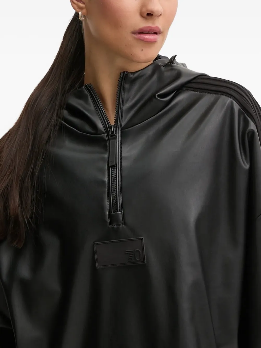 Ea7 Faux-leather Hoodie In Black