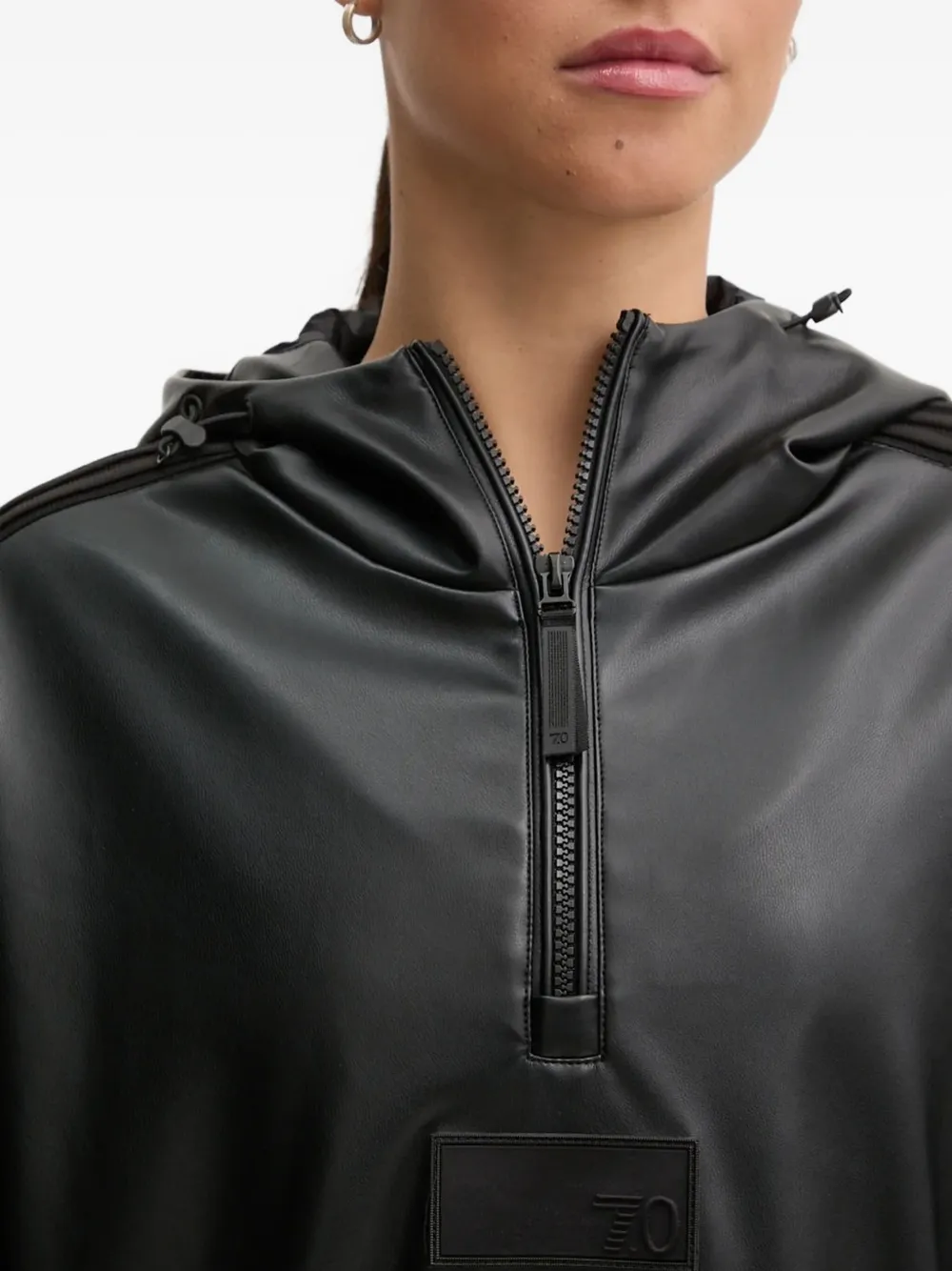 Ea7 Faux-leather Hoodie In Black