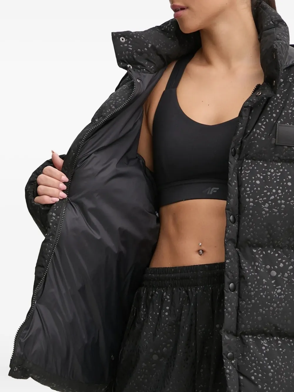 Ea7 Emporio Armani Gewatteerd donsjack met gespikkelde print Zwart