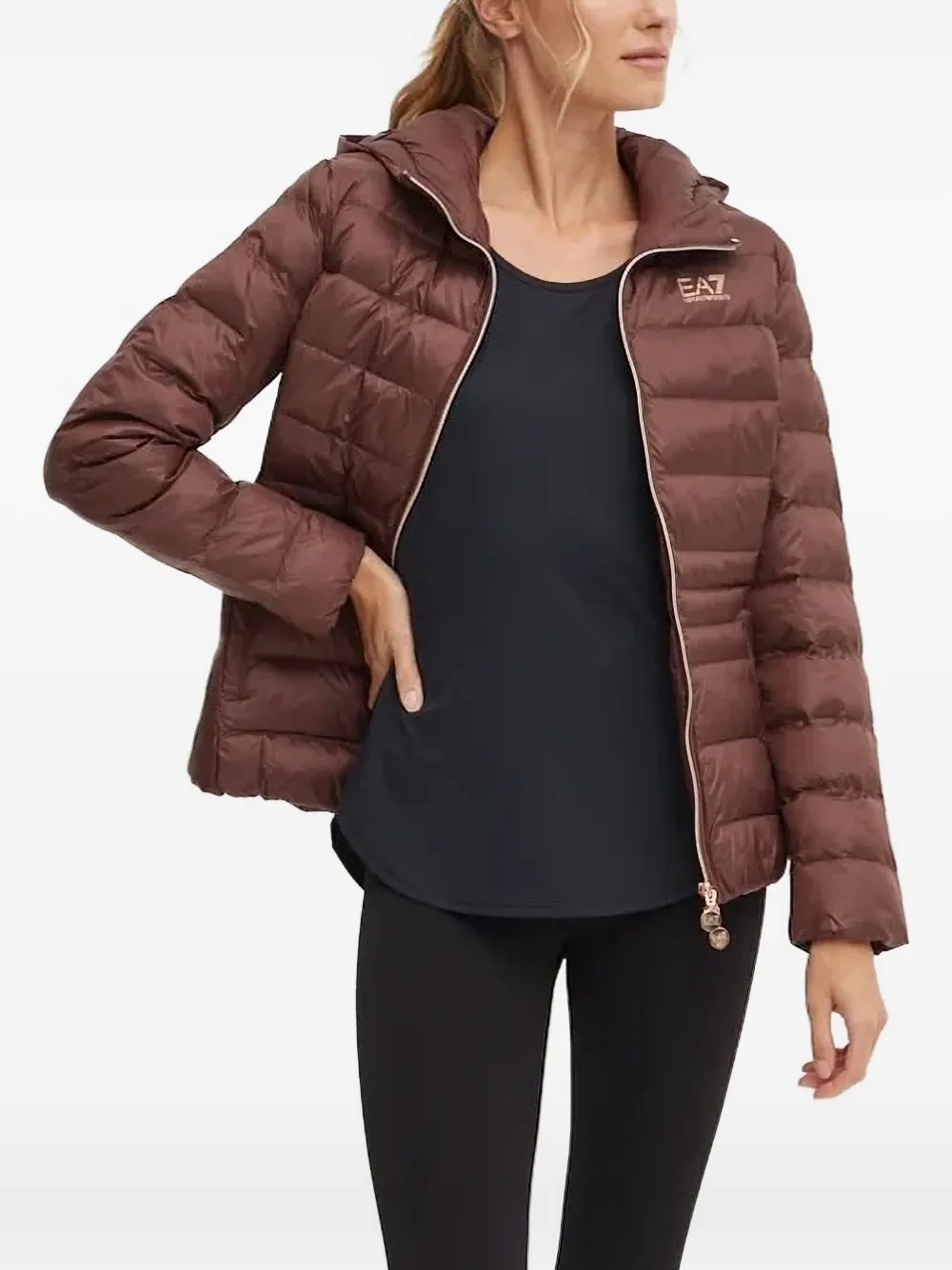 Ea7 Emporio Armani Gevoerd jack met capuchon Bruin